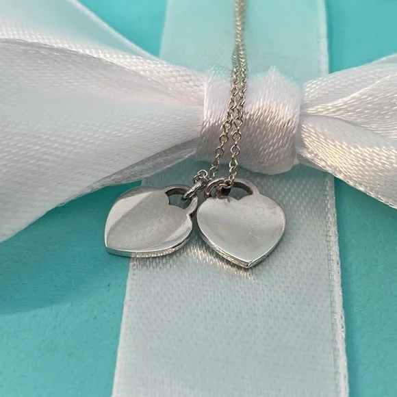 Tiffany & co blue double mini heart necklace 16” - Picture 3 of 7